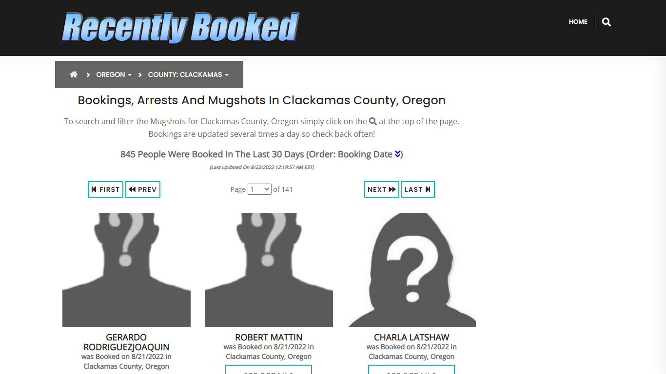 Bookings, Arrests and Mugshots in Clackamas County, Oregon